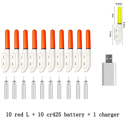 Lot de 10 bâtons lumineux électroniques à clipser pour canne à pêche