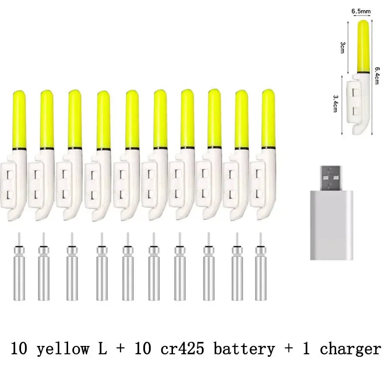Lot de 10 bâtons lumineux électroniques à clipser pour canne à pêche